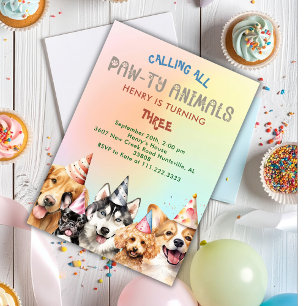 Invitación Fiesta de Cumpleaños de Perro Cachorro Adorable pa