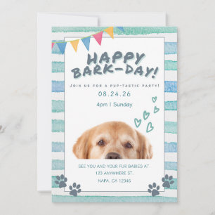 Invitación Fiesta de Cumpleaños de Perro Cachorro con Acuarel