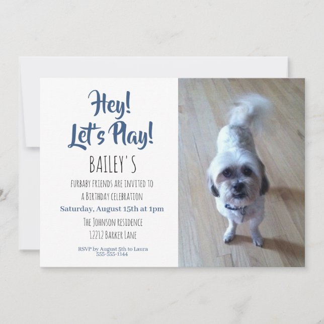 Invitación Fiesta de Cumpleaños de Perro Cachorro con Foto Pe (Anverso)