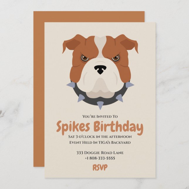 Invitación Fiesta de cumpleaños de perro cachorro lindo (Anverso / Reverso)