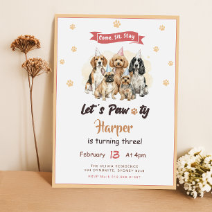 Invitación Fiesta de cumpleaños de perro cachorro moderno y l