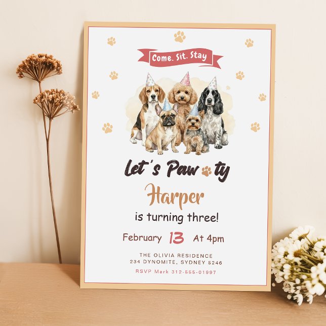 Invitación Fiesta de cumpleaños de perro cachorro moderno y l (Subido por el creador)