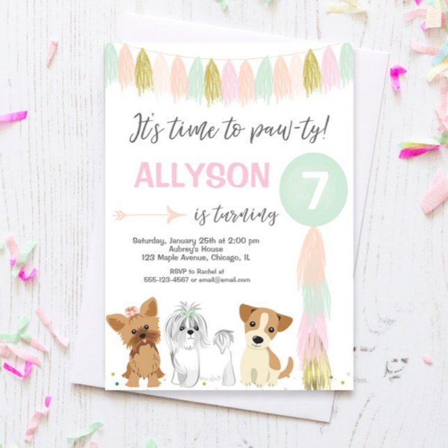 Invitación Fiesta de cumpleaños de perro, chica de cachorro l (Subido por el creador)