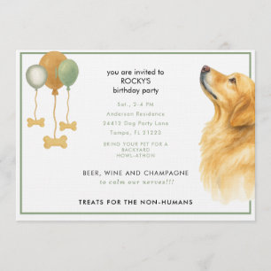 Invitación Fiesta de cumpleaños de perro con acuarela