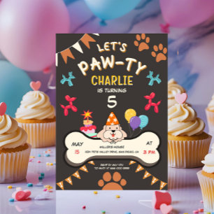 Invitación Fiesta de cumpleaños de perro con cachorros