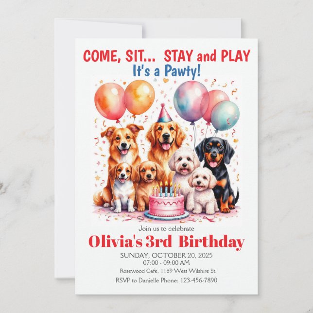 Invitación Fiesta de Cumpleaños de Perro Cumpleaños de Cachor (Anverso)