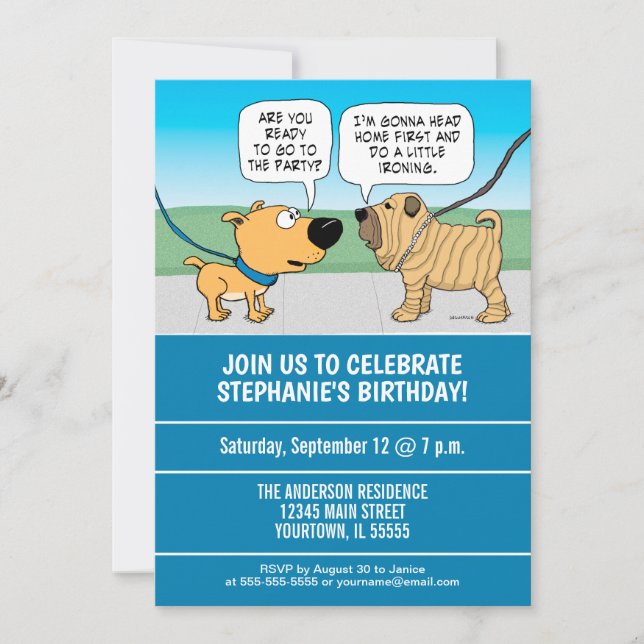 Invitación Fiesta de cumpleaños de perro curado y gracioso (Anverso)