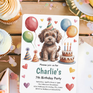 Invitación Fiesta de Cumpleaños de Perro de Niños Lindos 7 añ