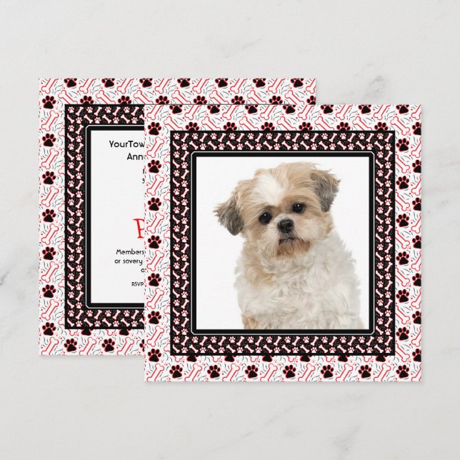 Invitación Fiesta de cumpleaños de perro de paso o de perro j (Anverso / Reverso)