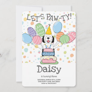 Invitación Fiesta de cumpleaños de perro de Sheepadoodle blan