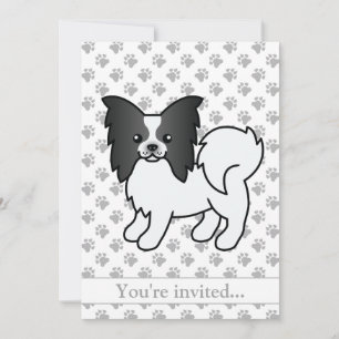 Invitación Fiesta de Cumpleaños de Perro Papillon Negro y Bla