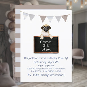 Invitación Fiesta de Cumpleaños de Perro para Pug Niño