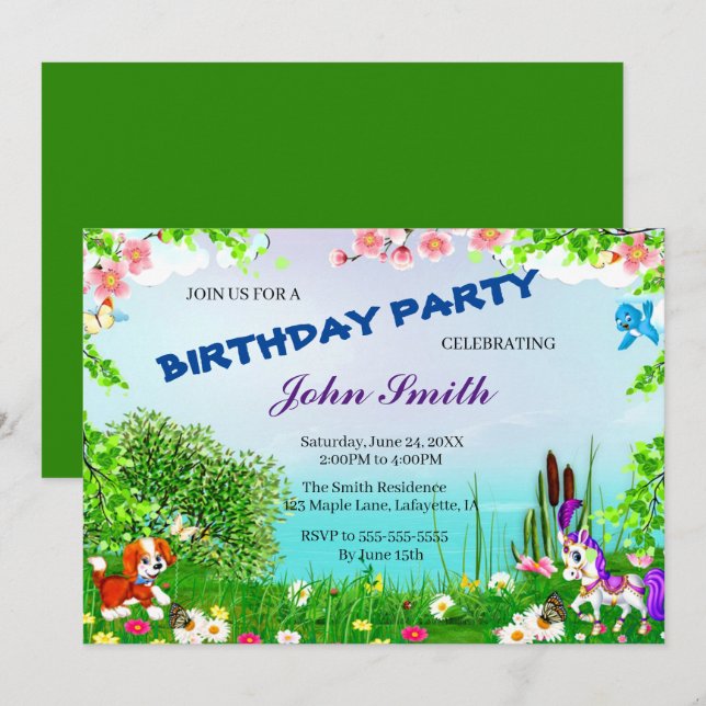 Invitación Fiesta de cumpleaños de perro y caballo (Anverso / Reverso)