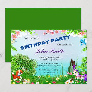 Invitación Fiesta de cumpleaños de perro y caballo