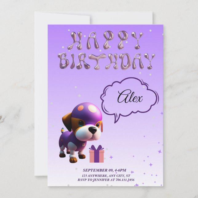 Invitación Fiesta de cumpleaños de perros adorables y adorabl (Anverso)