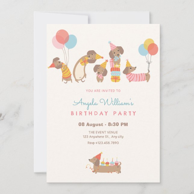 Invitación Fiesta de cumpleaños de perros cortos (Anverso)