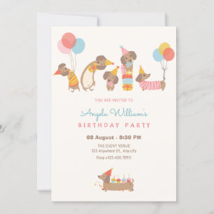 Invitación Fiesta de cumpleaños de perros cortos