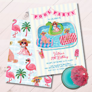 Invitación Fiesta de Cumpleaños de Perros en la Piscina de Ve