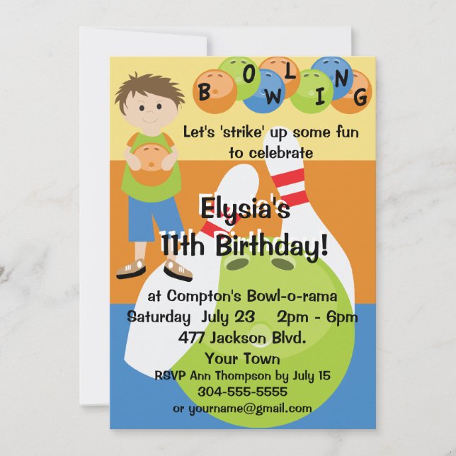Invitación Fiesta de cumpleaños de Personalizado Bowling (Anverso)