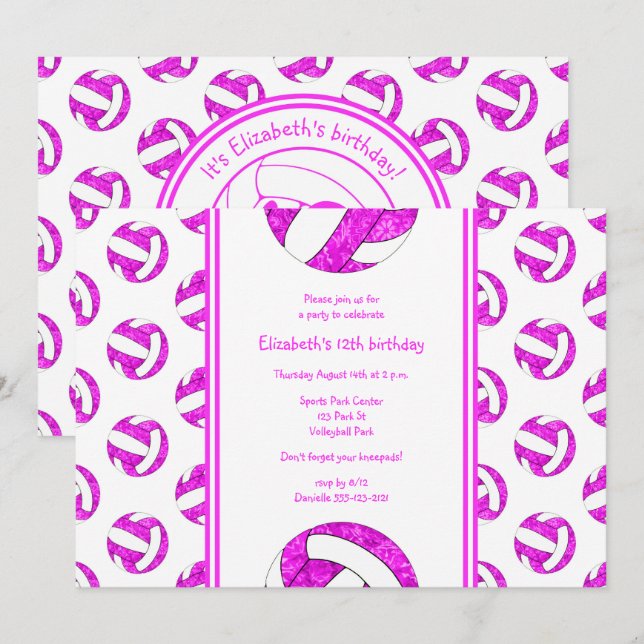 Invitación fiesta de cumpleaños de personalizado de chicas ro (Anverso / Reverso)