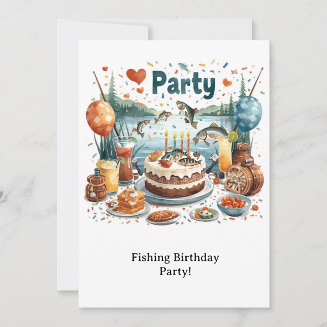 Invitación Fiesta de cumpleaños de pesca (Anverso)