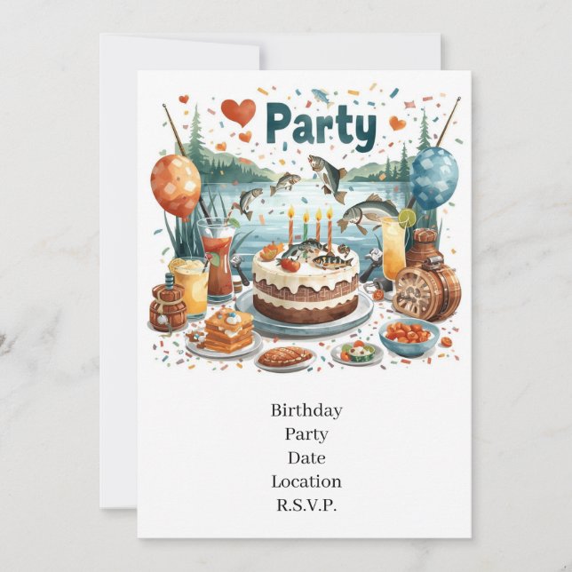 Invitación Fiesta de cumpleaños de pesca (Anverso)