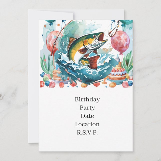 Invitación Fiesta de cumpleaños de pesca (Anverso)