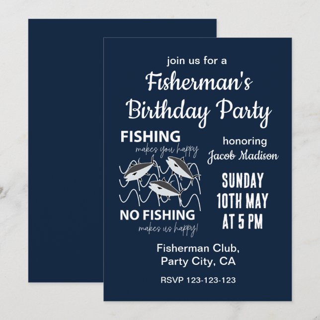 Invitación Fiesta de cumpleaños de pescadores (Anverso / Reverso)