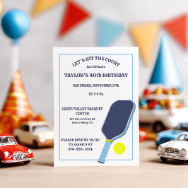 Invitación Fiesta de Cumpleaños de Pickleball Azul y Blanco