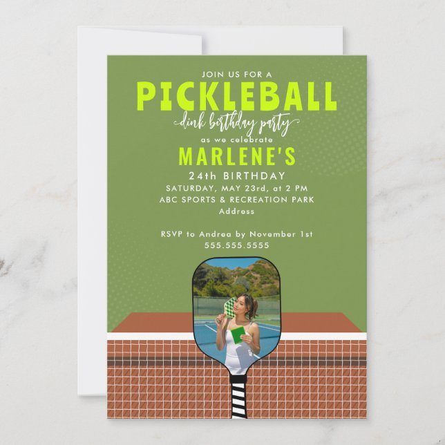 Invitación Fiesta de cumpleaños de Pickleball Paddle Foto de  (Anverso)
