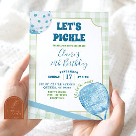 Invitación Fiesta de cumpleaños de pickleball preppy azul ver