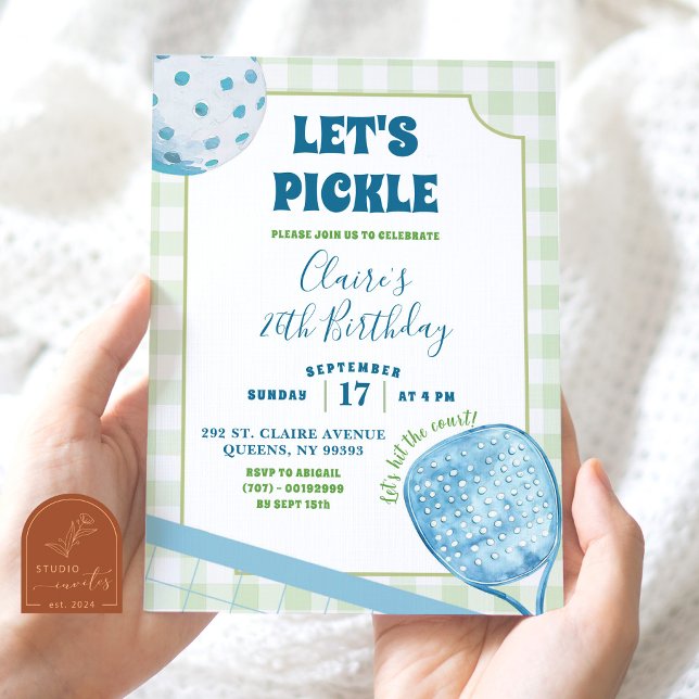 Invitación Fiesta de cumpleaños de pickleball preppy azul ver (Subido por el creador)