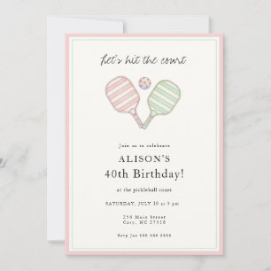 Invitación Fiesta de cumpleaños de Pickleball rosa y verde ad