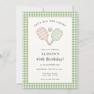 Invitación Fiesta de cumpleaños de pickleball rosa y verde el