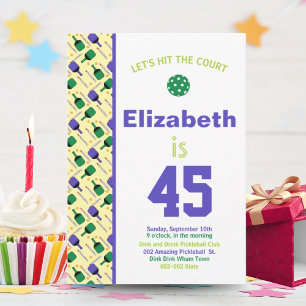 Invitación Fiesta de Cumpleaños de Pickleball Verde y Morado