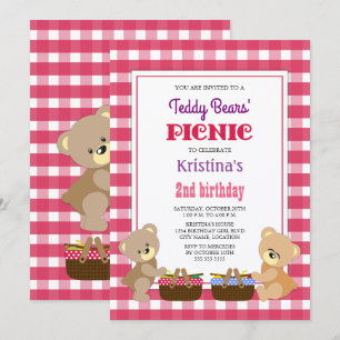Invitación Fiesta de cumpleaños de picnic de Teddy Bears