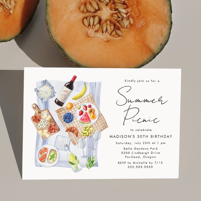 Invitación Fiesta de cumpleaños de picnic de verano con acuar (Subido por el creador)