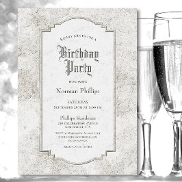 Invitación Fiesta de cumpleaños de piedra tallada en gris pál