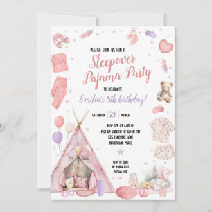 Invitación Fiesta de Cumpleaños de Pijamas con Pijamada