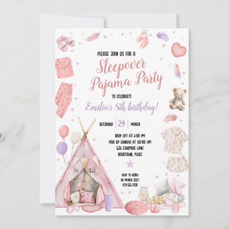 Invitación Fiesta de Cumpleaños de Pijamas con Pijamada