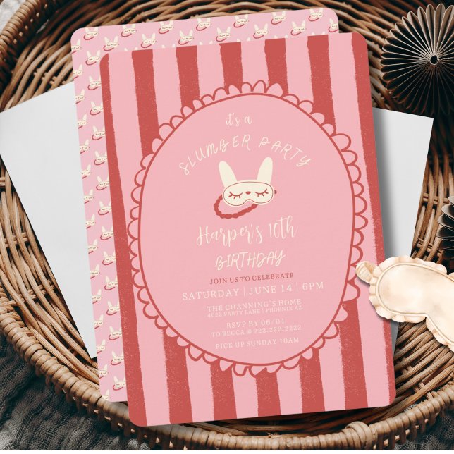 Invitación fiesta de cumpleaños de pijamas para adolescentes  (sleepover slumber birthday party girl teen vintage modern personalized Invitation)