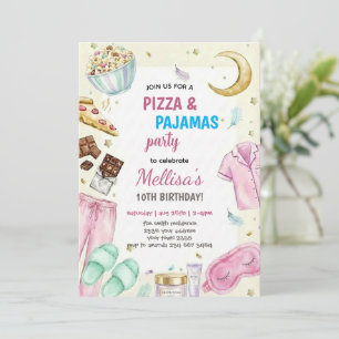 Invitación Fiesta de Cumpleaños de pijamas y pizza para dormi