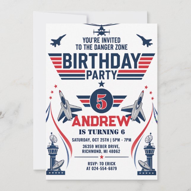 Invitación Fiesta de cumpleaños de piloto de caza personal (Anverso)