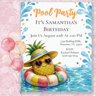 Invitación Fiesta de Cumpleaños de Piña en la Piscina