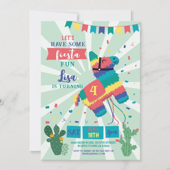 Invitación Fiesta de cumpleaños de Piñata Chica Mexicana (Anverso)