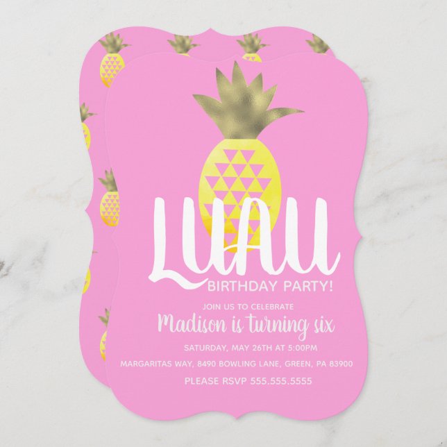 Invitación Fiesta de cumpleaños de Pineapple LUAU Cualquier R (Anverso / Reverso)