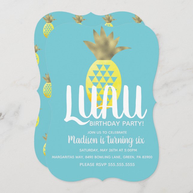 Invitación Fiesta de cumpleaños de Pineapple Luau de cualquie (Anverso / Reverso)