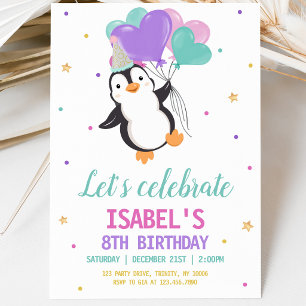 Invitación Fiesta de Cumpleaños de Pingüina Niña en Invierno