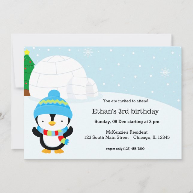Invitación Fiesta de cumpleaños de pingüino lindo (Anverso)