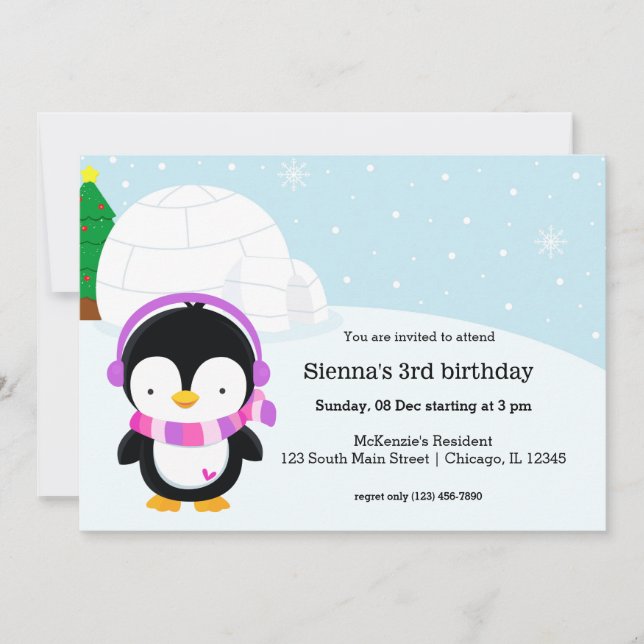 Invitación Fiesta de cumpleaños de pingüino lindo (Anverso)